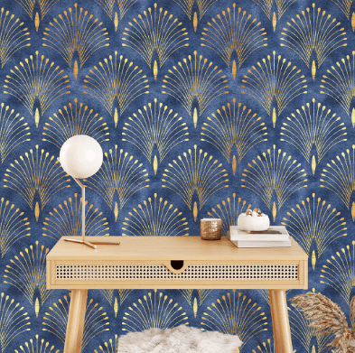 Blue Gold Art Deco Wallpaper