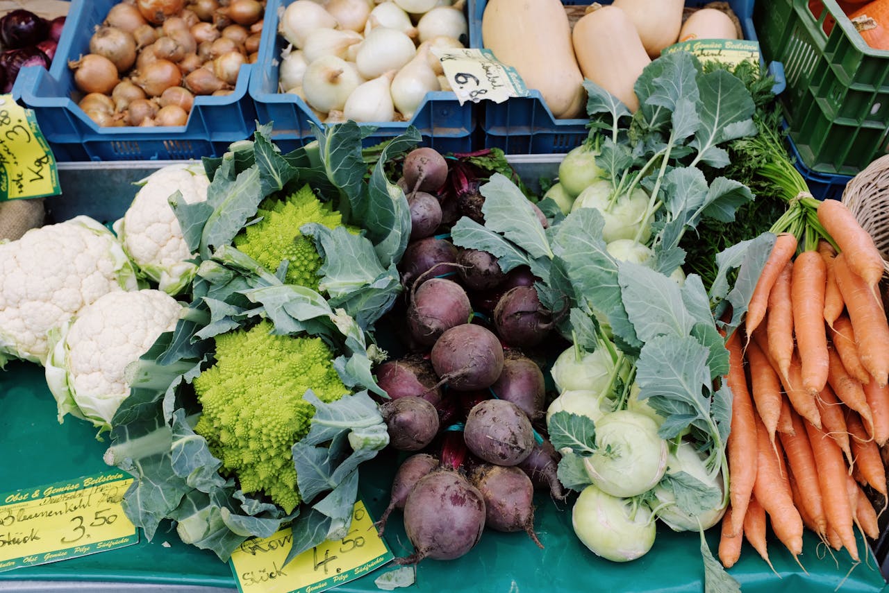 vegetables being sold at farmers' markets