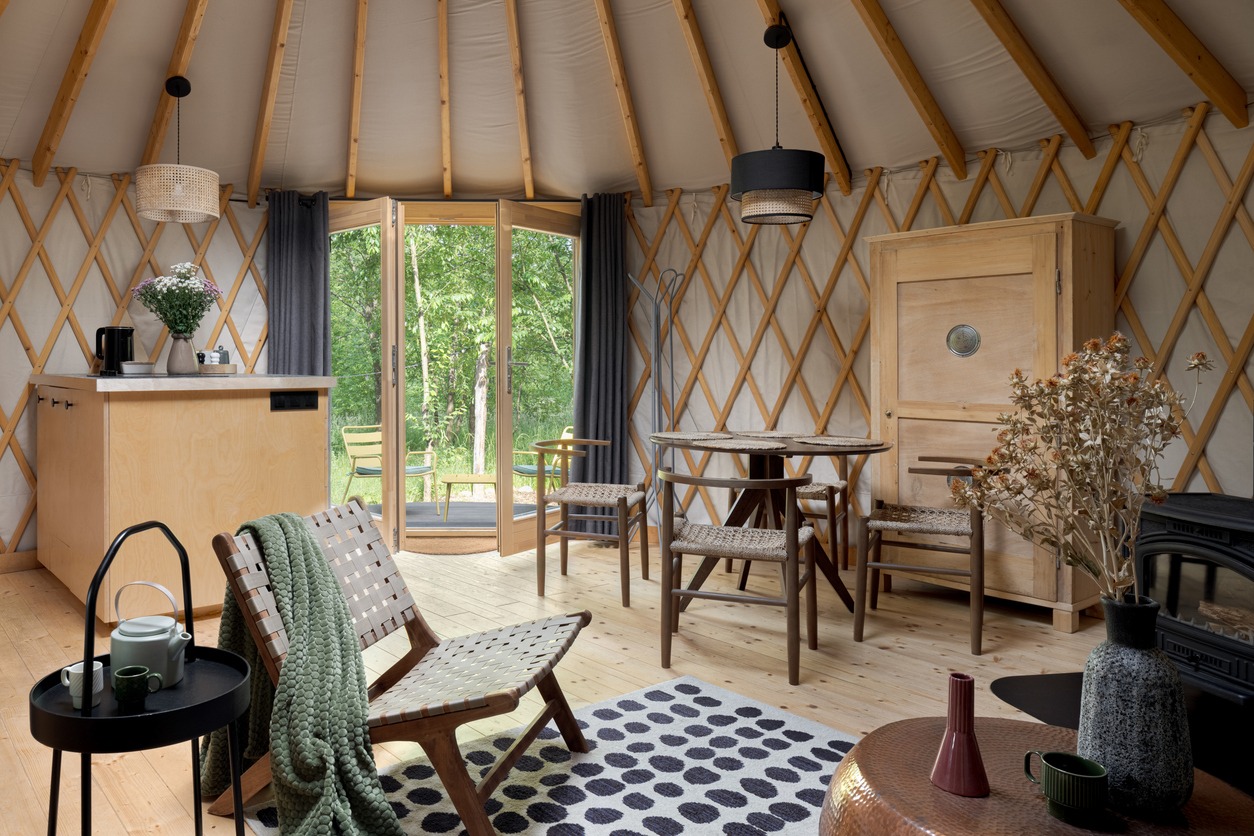 an interior of a yurt tent