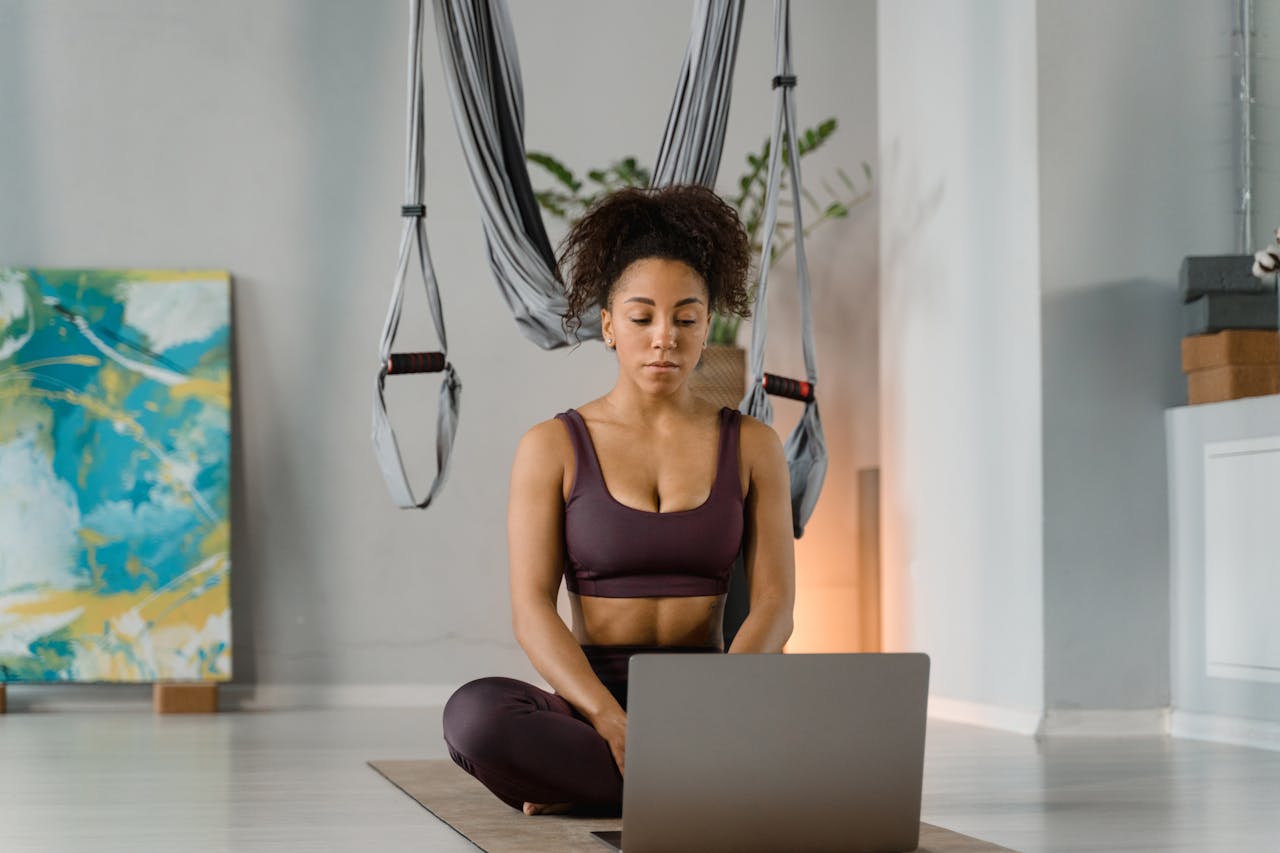 a woman doing yoga