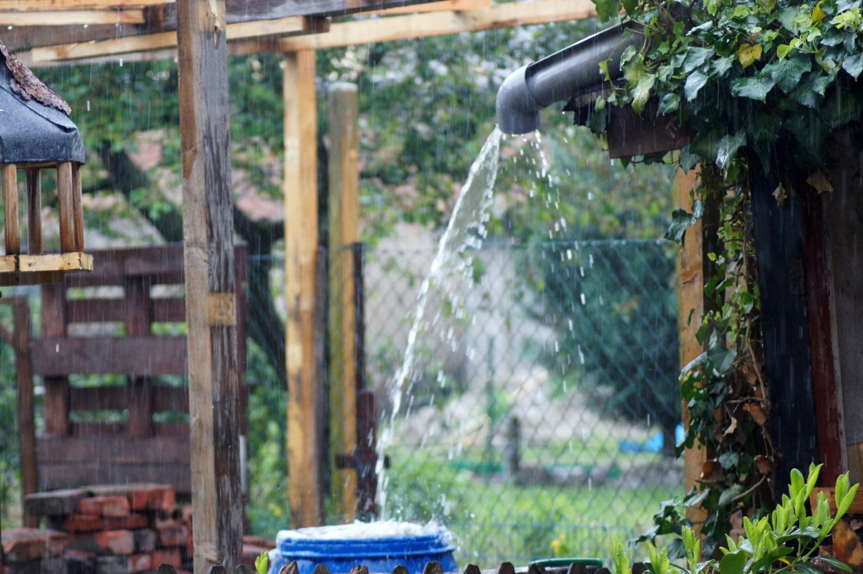 Rain, rainwater, raindrops flow from the roof