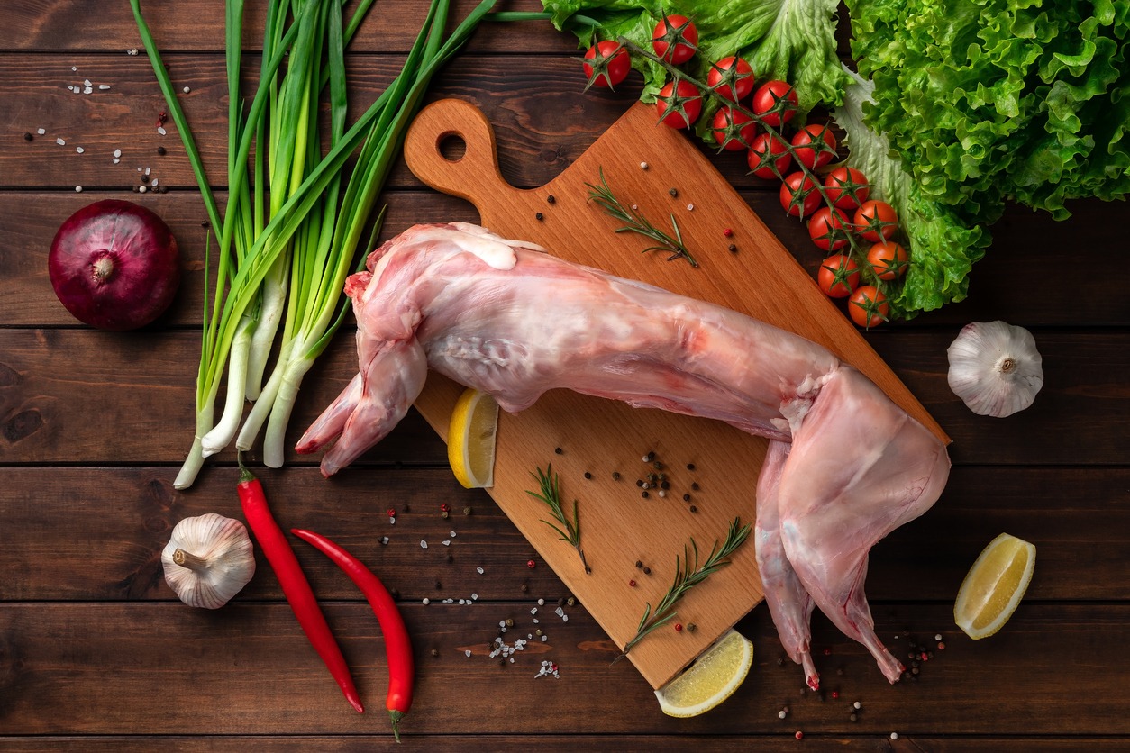 Fresh red whole rabbit meat