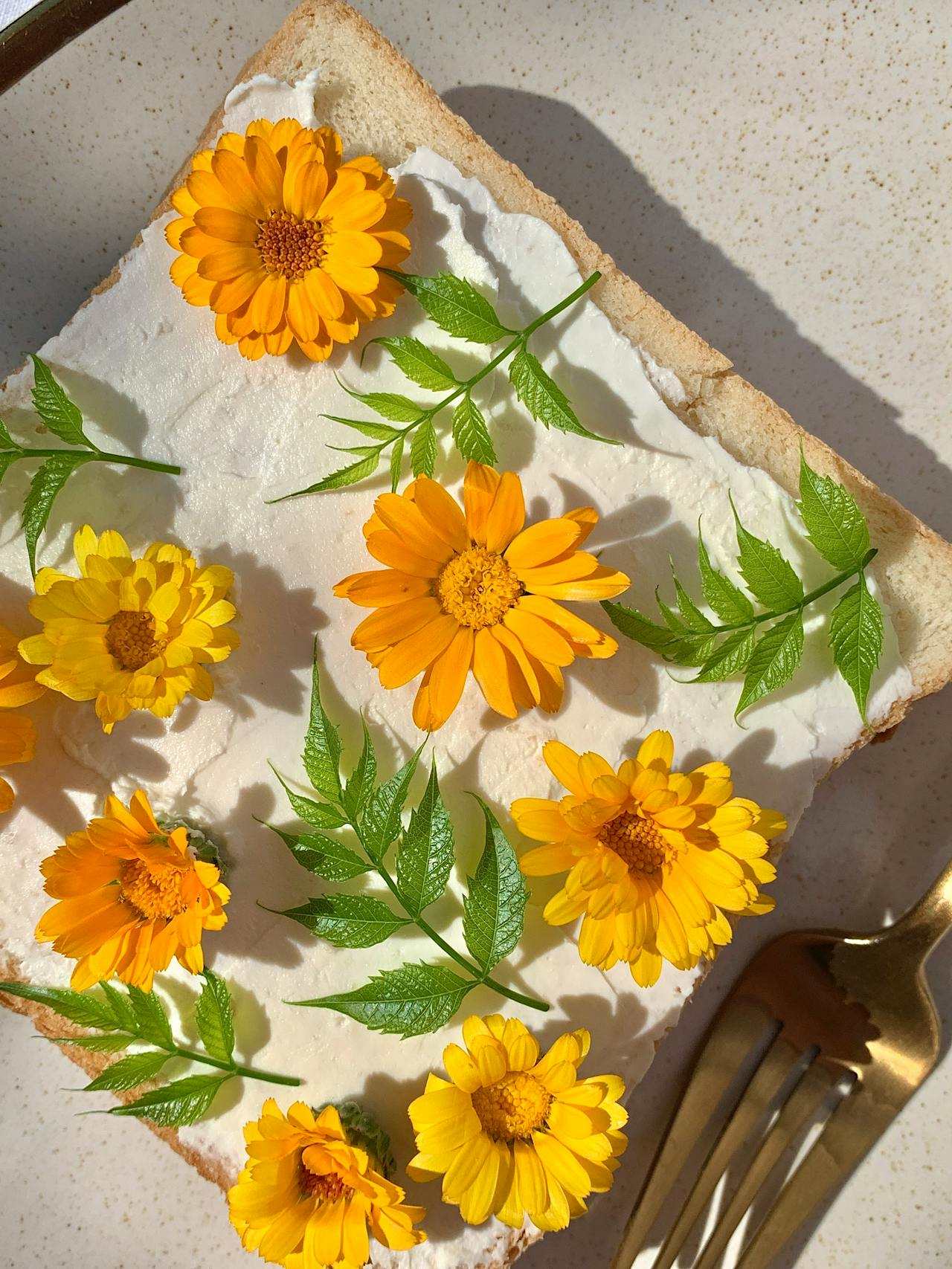 calendula flowers on top of bread
