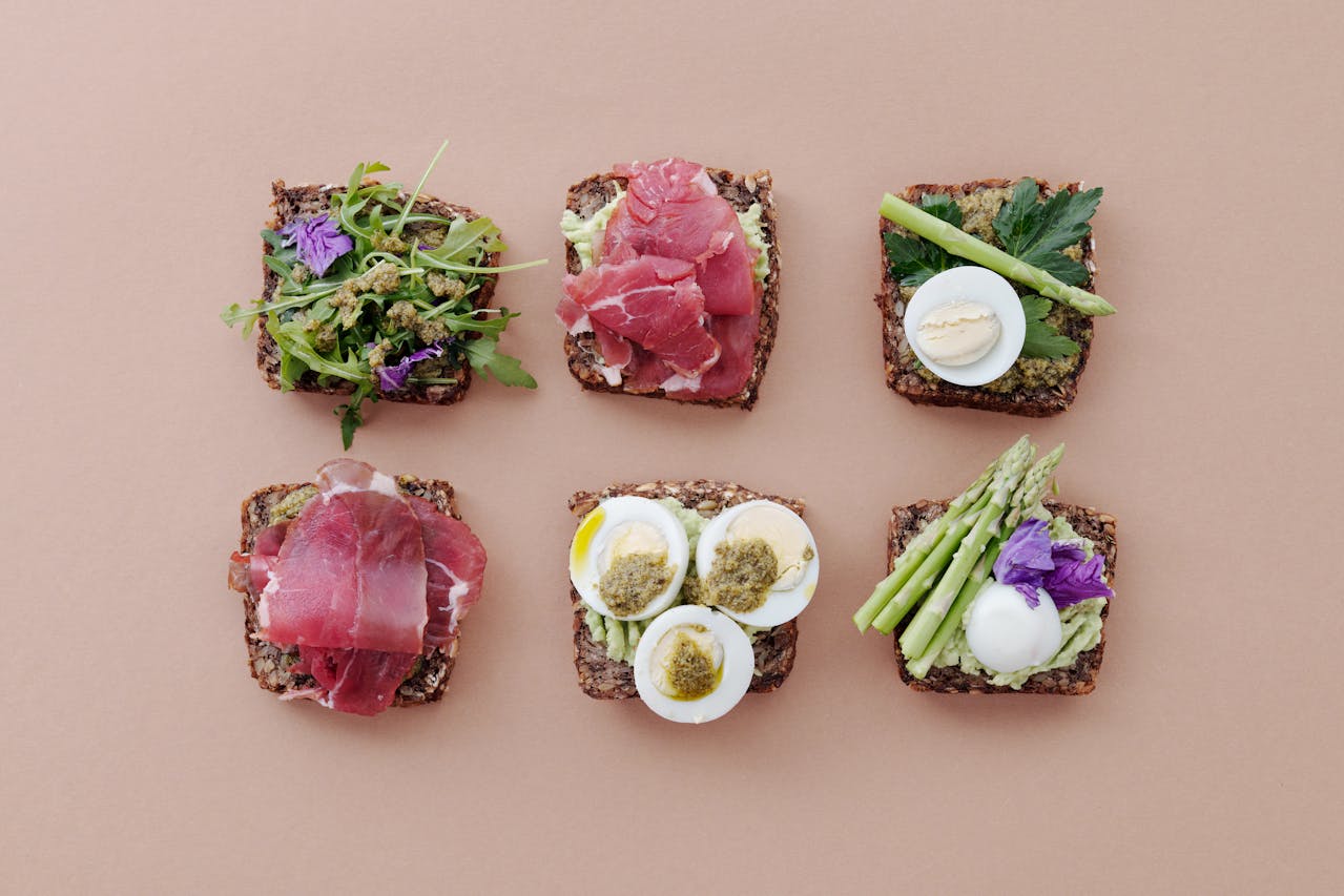 healthy sandwiches, some with edible flowers