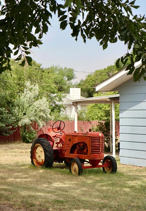 Red tractor on a farm