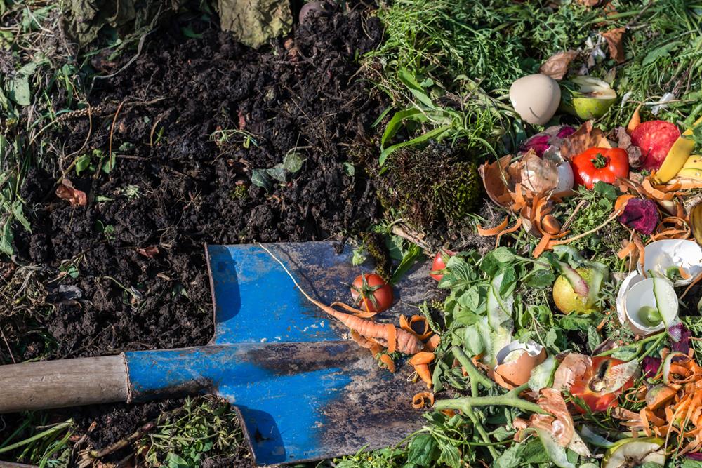 Compost box full of food waste
