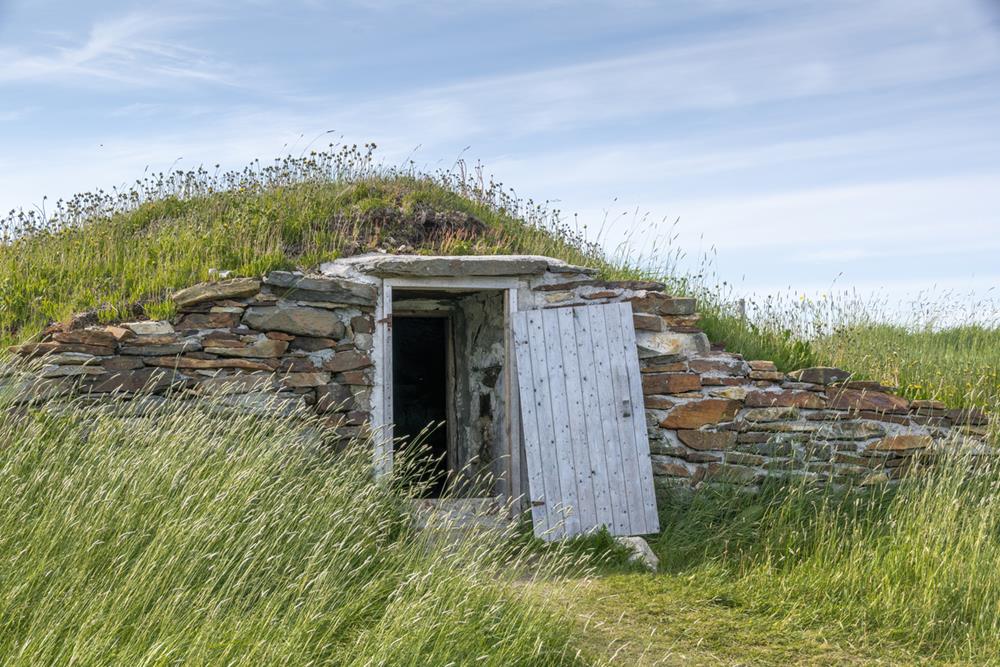 A root cellar with stone walls