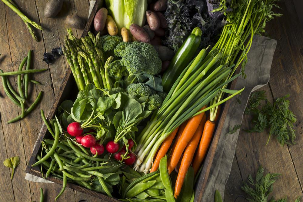 Organic vegetables on a box