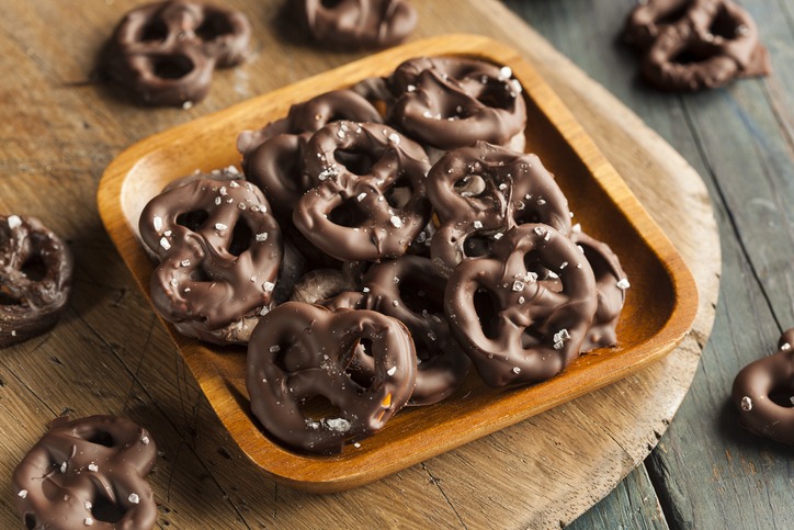 Dark brown chocolate pretzels