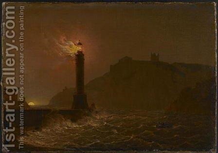 A Lighthouse on Fire at Night by Josepf Wright of Derby