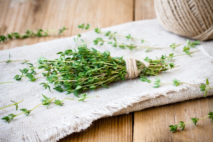 Thyme on a white cloth